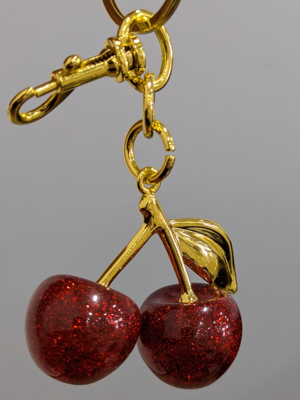 Red Glitter Cherry Charm Keychain NWOT (Small)